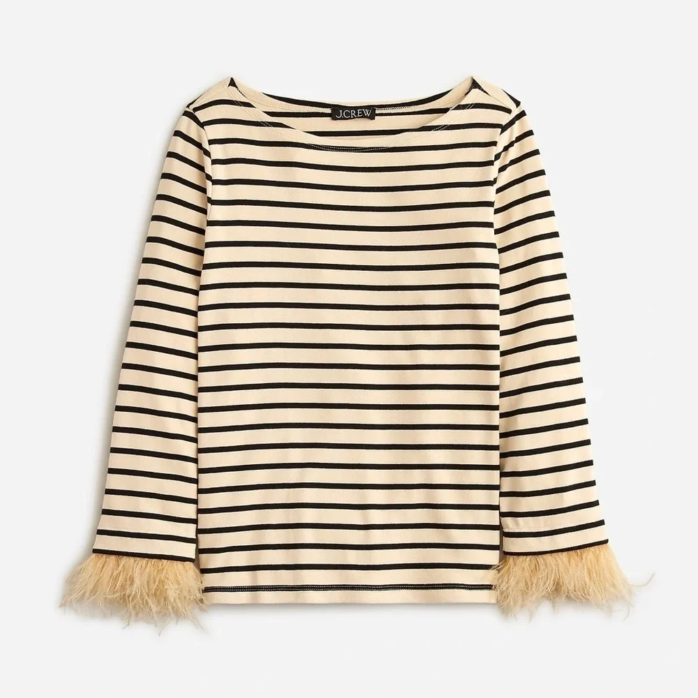 NWT J.Crew Feather-trim long-sleeve shirt